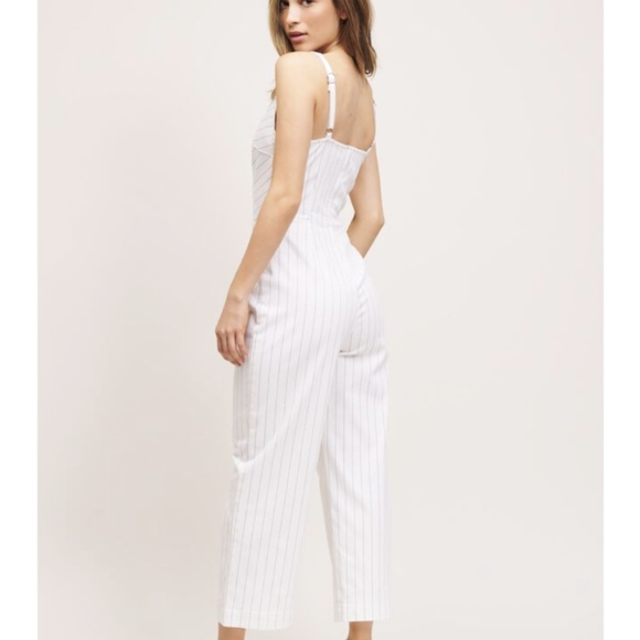 Dynamite Denim Culotte Jumpsuit, Medium, White with black pin stripe - Picture 3 of 5